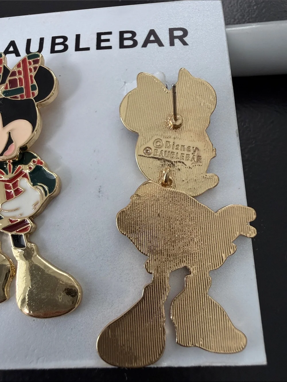 NEW Disney Baublebar Christmas Earrings Minnie Mouse , plaid bow, moves, dangles